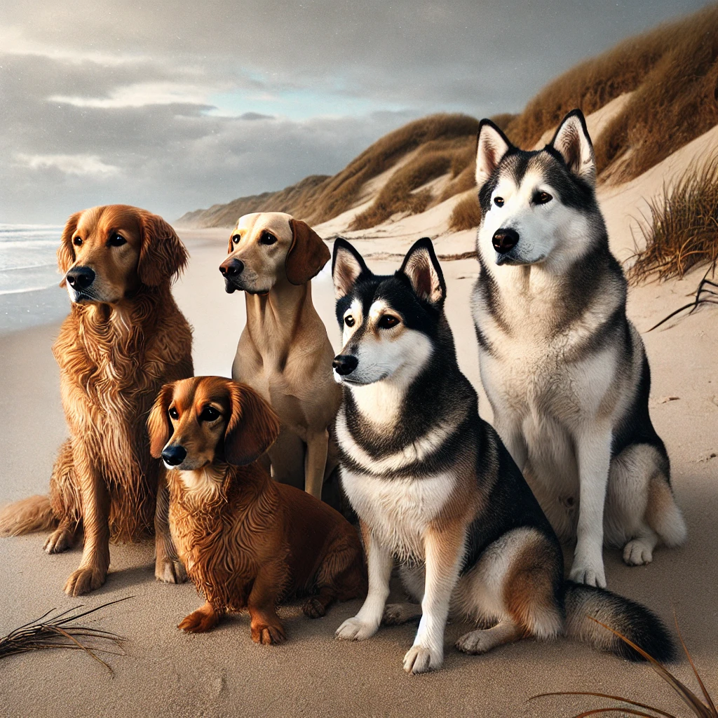 AI generated image of worried dogs looking at the beach